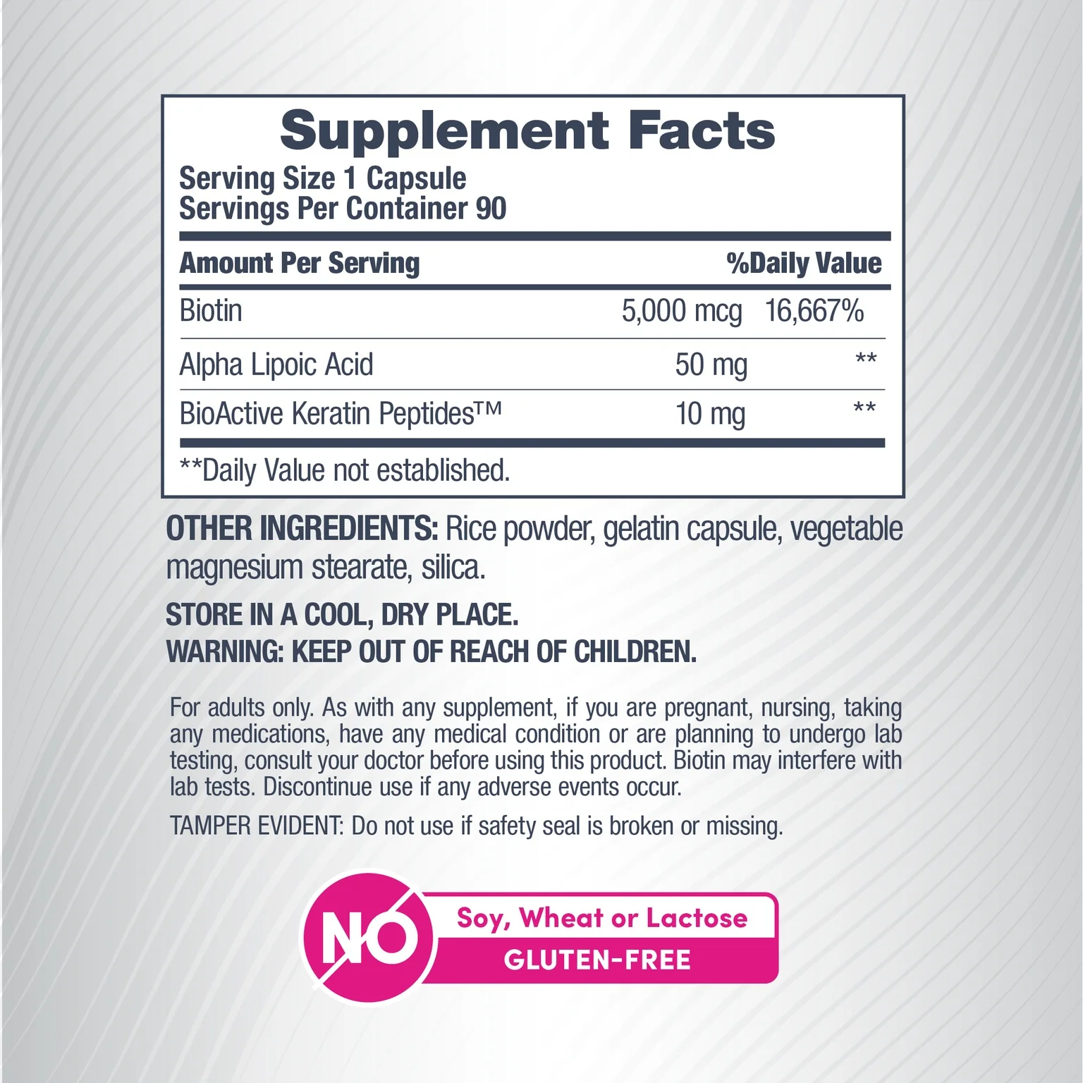 Biotin + Keratin & Alpha Lipoic Acid, 90 Capsules - Image 3