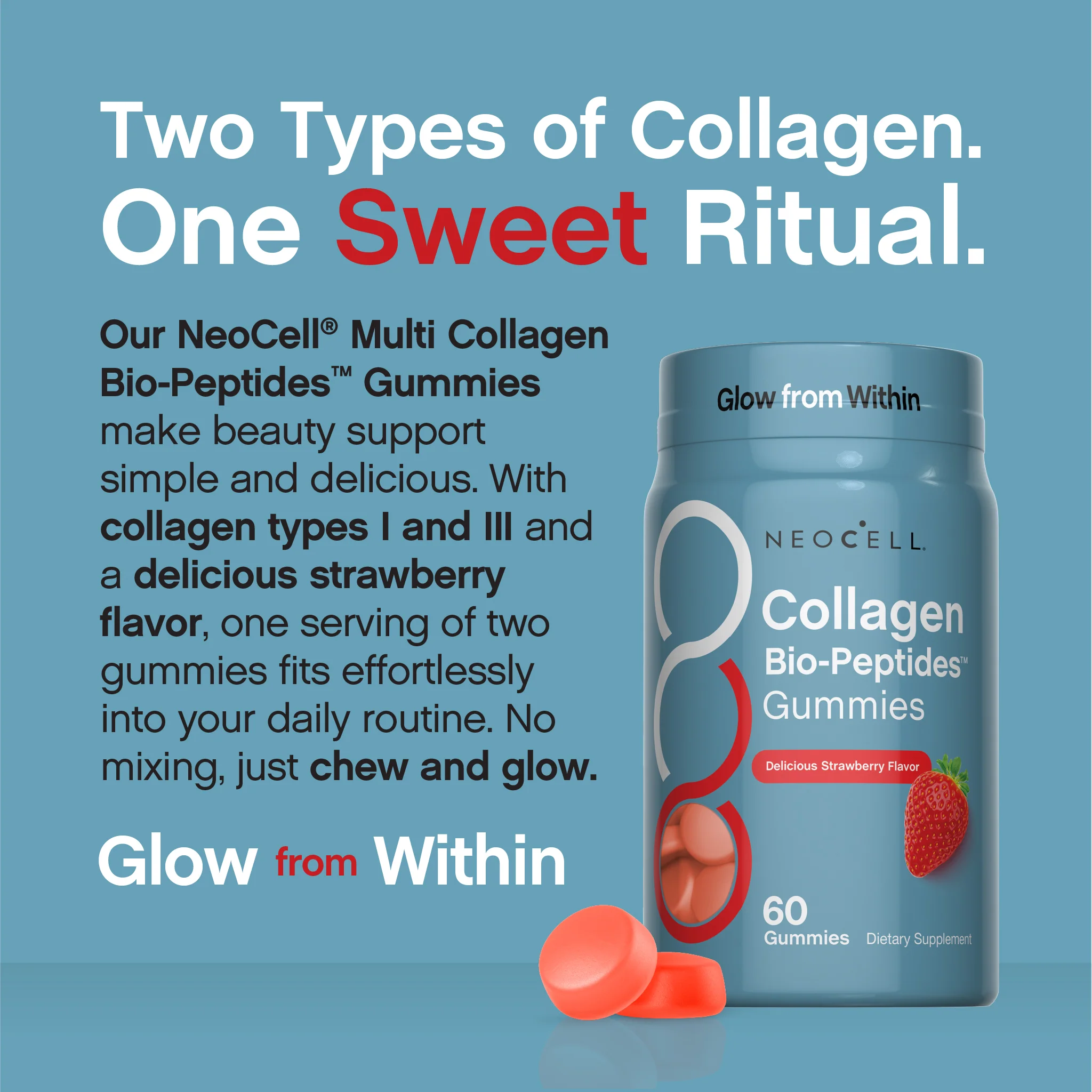 Collagen Bio-Peptides Gummies Strawberry Flavor, 60 Tasty Gummies - Image 5