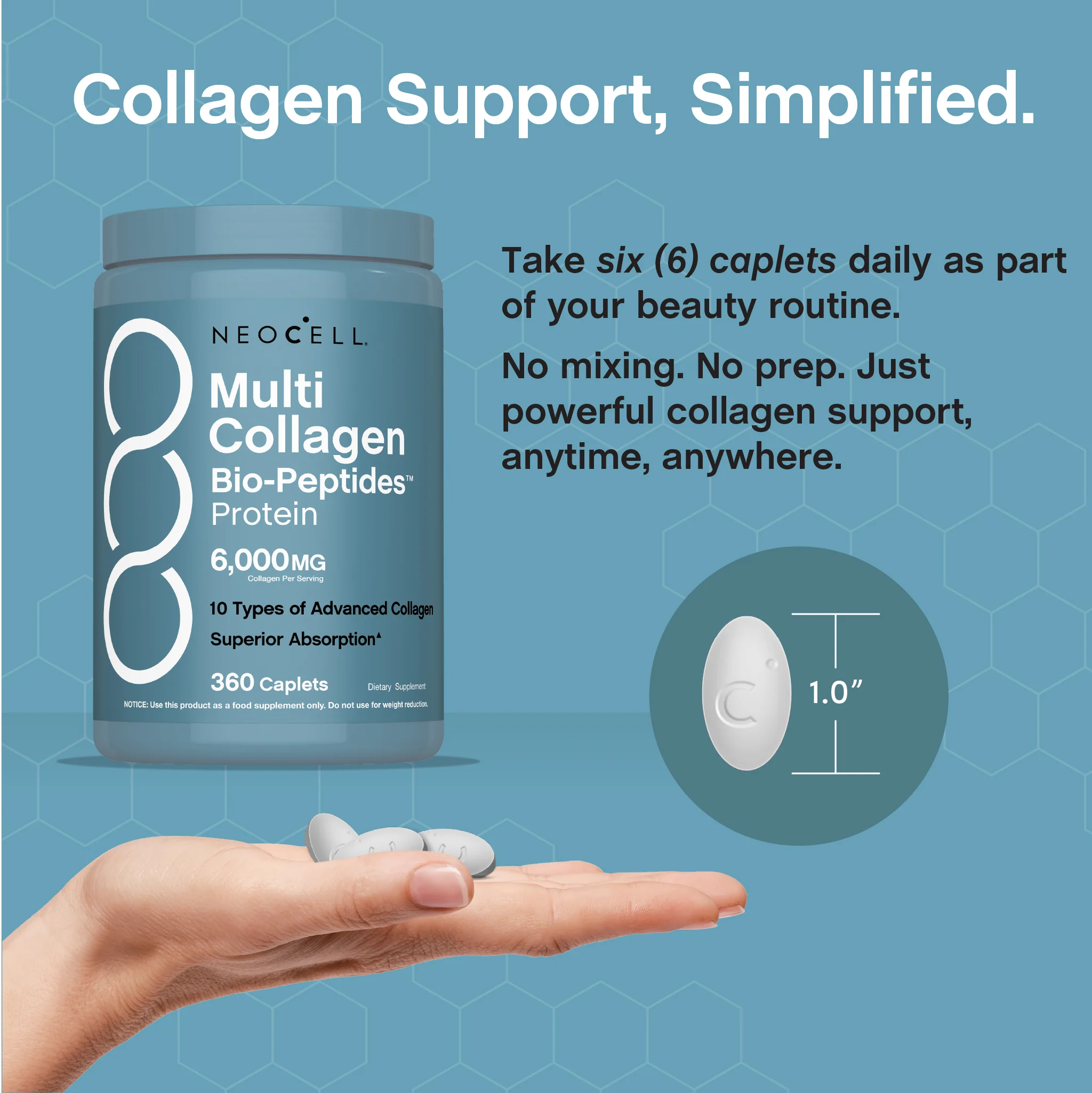 Multi Collagen Bio-Peptides Protein, 6000 mg, 360 Caplets - Image 4